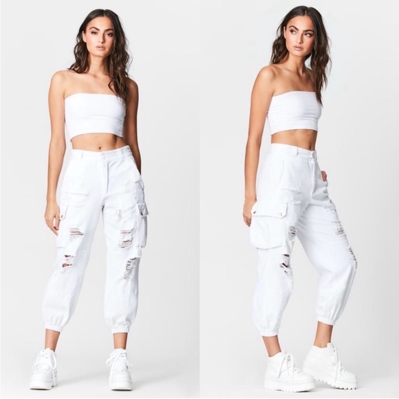 NWT Carmar Baggy Grinded Distressed Cargo Jean Pant White - Picture 1 of 9